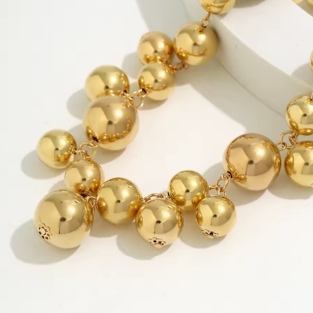 Anthro gold ball adjustable unique Gold Beaded Necklace - Picture 5 of 5